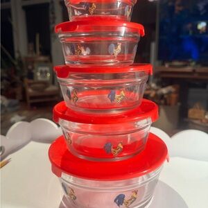 Source Unknown Red Rooster Glass Storage Set